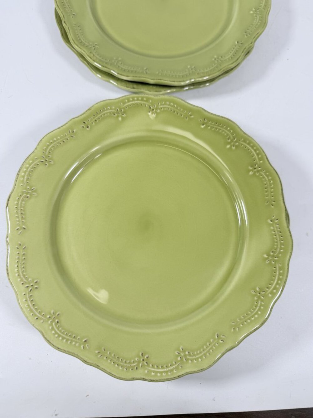 Earthenware Salad Plates Lacey Green Pier I Imports Stoneware Set 6 Portugal Sco - Picture 11 of 15